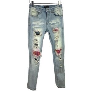 AMIRI PINK BANDANA PATCHWORK SKINNY JEANS
